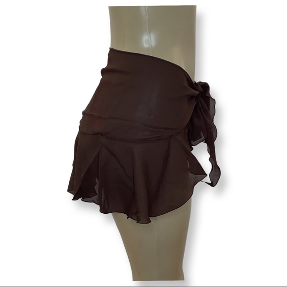 Zuliana Size S/M Brown Ruffle Side Tie Sarong Made in USA. New With Tags - Picture 2 of 4